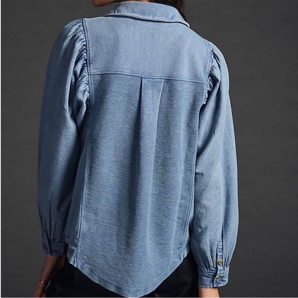 BOGO! Anthropologie Pilcro Chambray Denim Sweatshirt Buttondown Jacket XXS - Picture 4 of 12